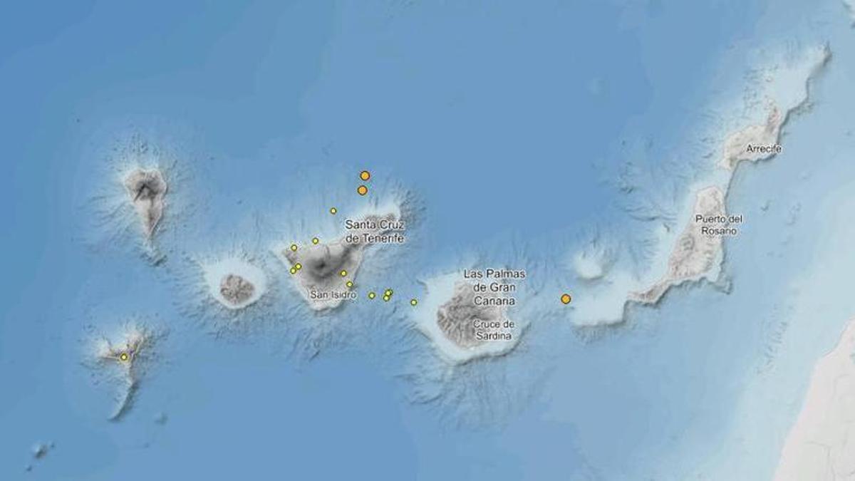 Mapa con los registros de los terremotos.