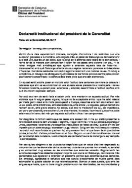 Declaració institucional del president, Carles Puigdemont.