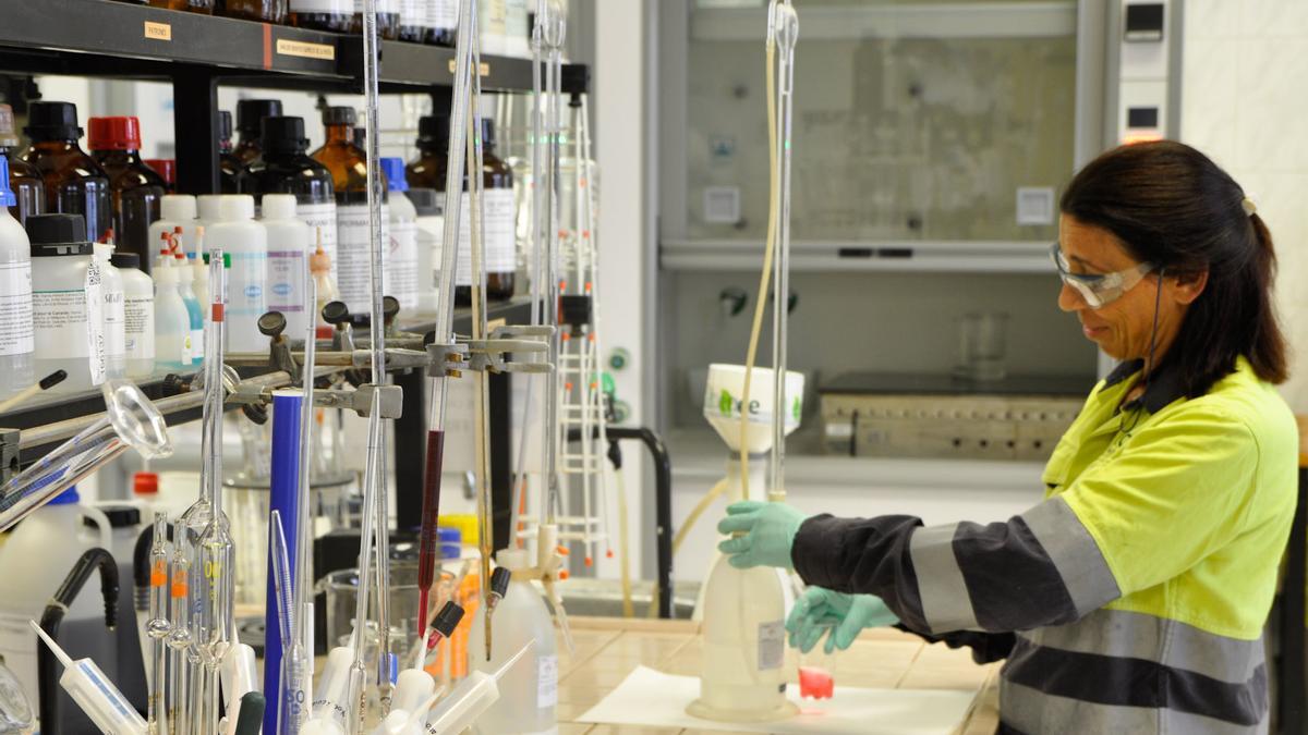 Una trabajadora en el laboratorio de la fábrica de Ence.