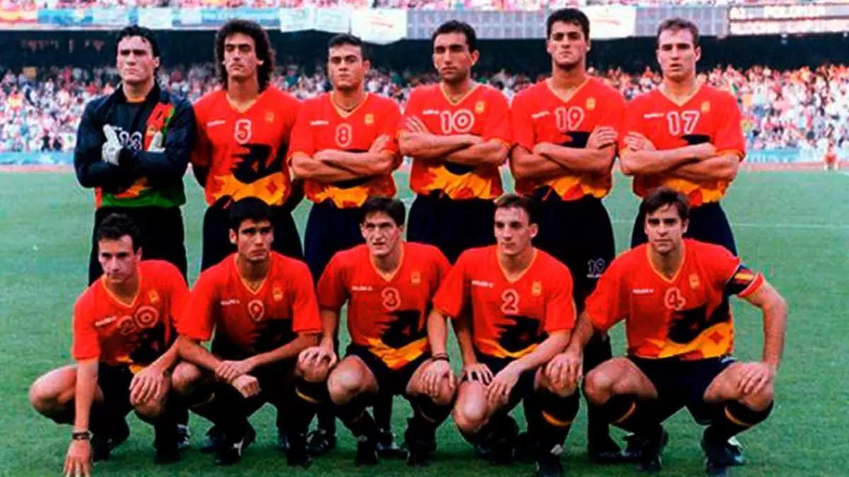 La selección olímpica en los Juegos Olímpicos de Barcelona con Rafa Berges, dorsal 17