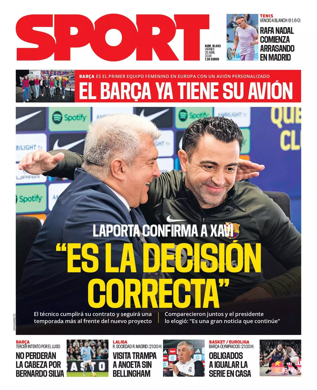 La portada de SPORT de hoy, viernes 26 de abril de 2024