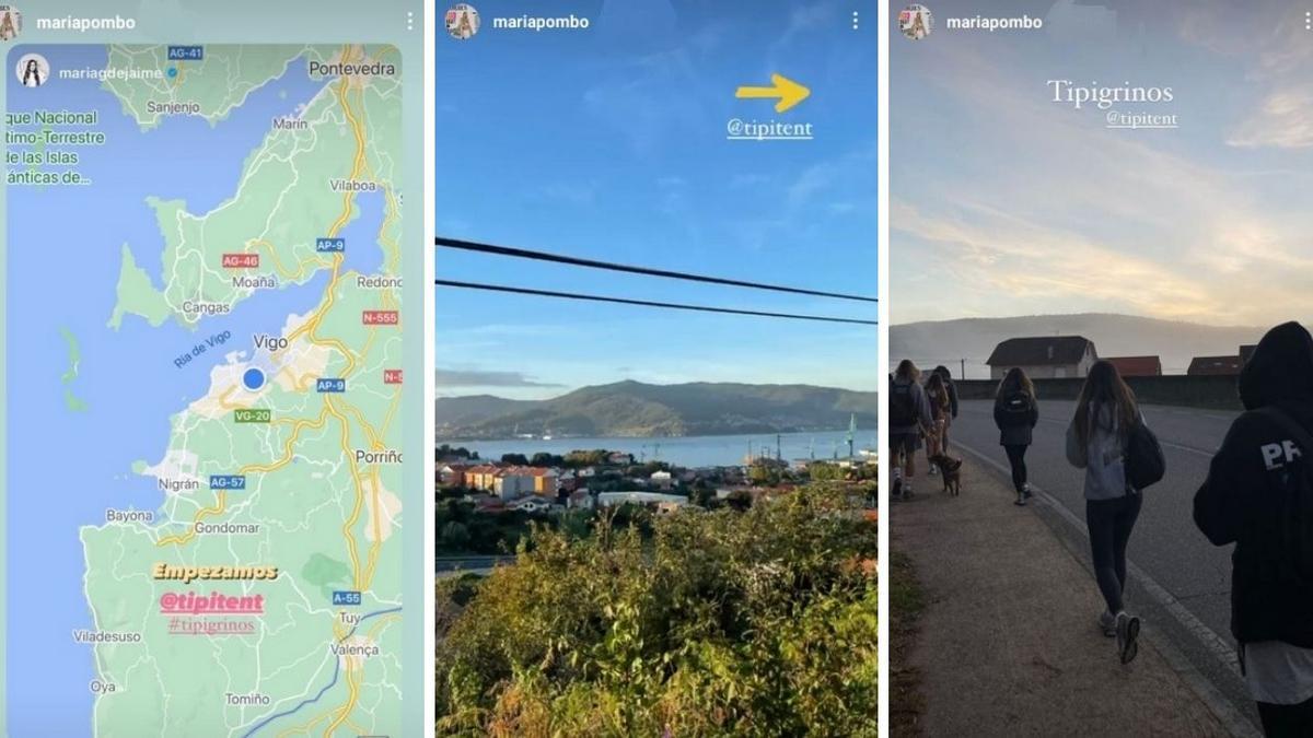 Algunos momentos del peregrinaje de María Pombo y su grupo de amigos a su paso por Vigo