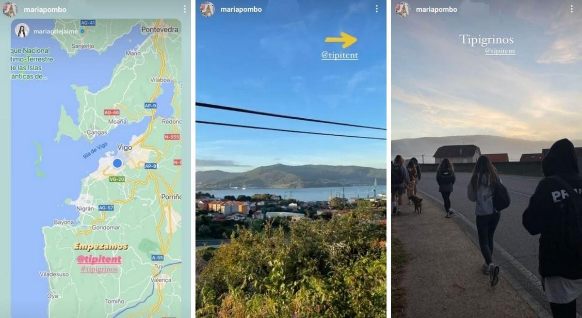Algunos momentos del peregrinaje de María Pombo y su grupo de amigos a su paso por Vigo
