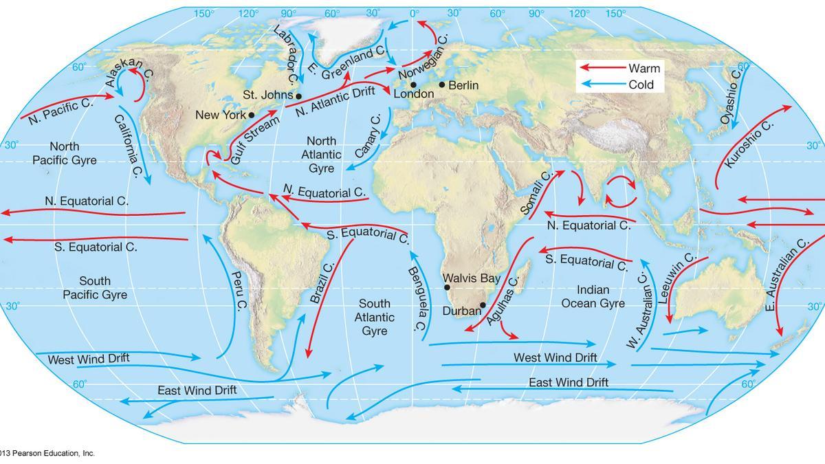 Principales movimientos de las corrientes oceánicas de la Tierra