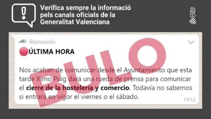 BULO | La Generalitat Valenciana desmiente el cierre de bares y restaurantes