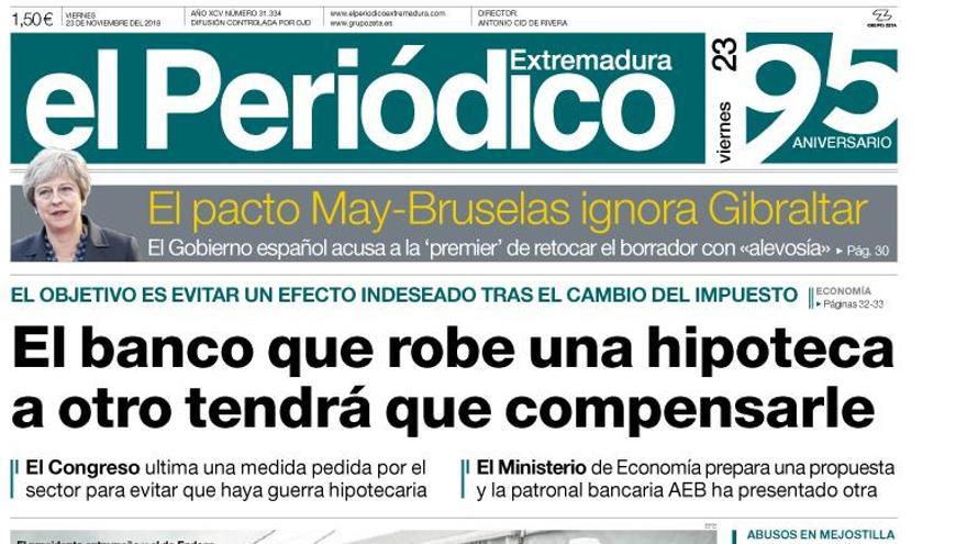 Esta es la portada de EL PERIÓDICO EXTREMADURA correspondiente al día 23 de noviembre del 2018