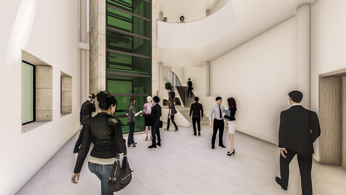 Así será el interior del edificio tras la reforma, con la incorporación de un ascensor.