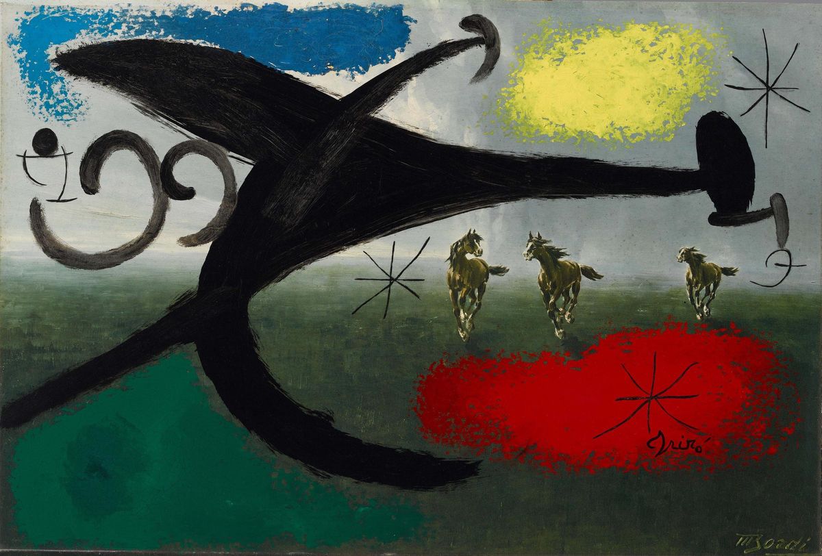 Joan Miró, &quot;Chevaux en fuite par le vol de l'oiseau-terreur&quot;, 1976.