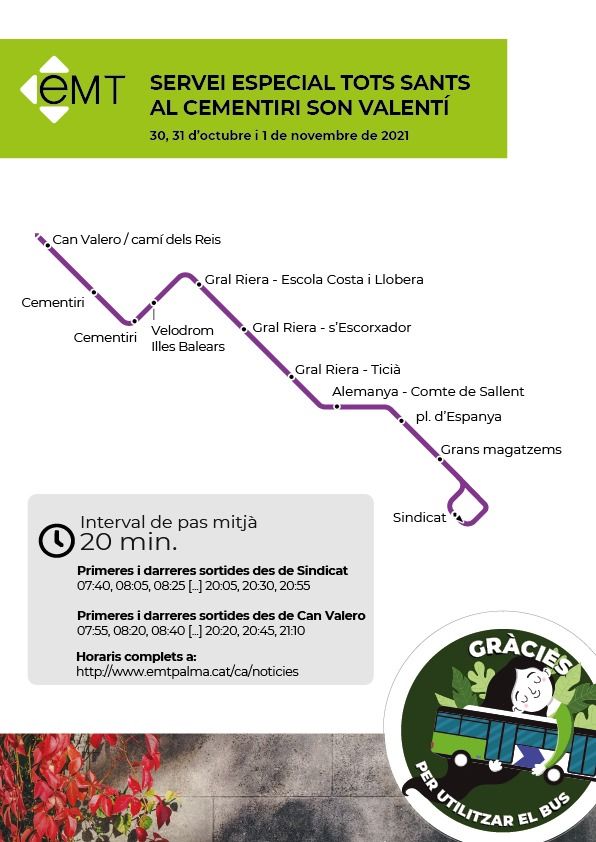 Itinerario del servicio especial de la EMT por Tots Sants