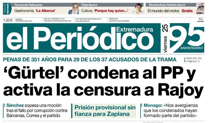 Esta es la portada de EL PERIÓDICO EXTREMADURA correspondiente al día 25 de mayo del 2018