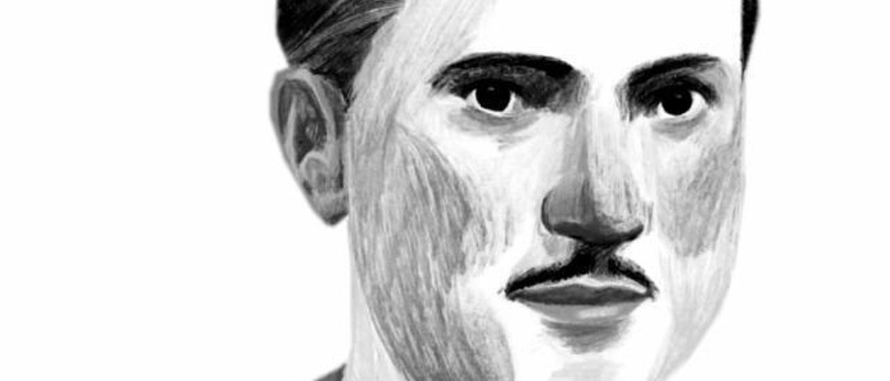 Caricatura de Florencio Delgado Gurriarán, a partir dunha fotografía de 1938.