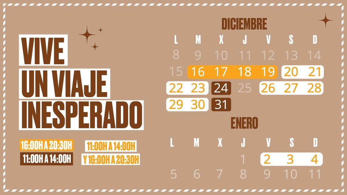 Calendario de actividades de "Vive un viaje inesperado"