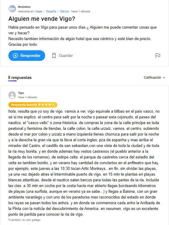 Preguntas con Galicia como protagonista en Yahoo Respuestas