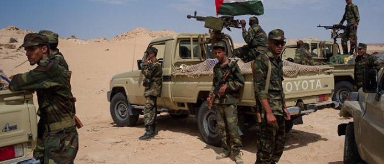 Militares del Frente Polisario en Guerguerat, durante el conflicto vivido en febrero en la frontera de Mauritania.