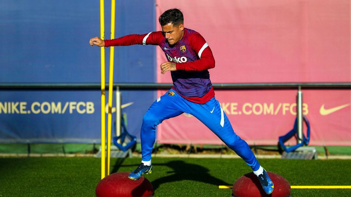 Coutinho, en el entrenamiento de este miércoles