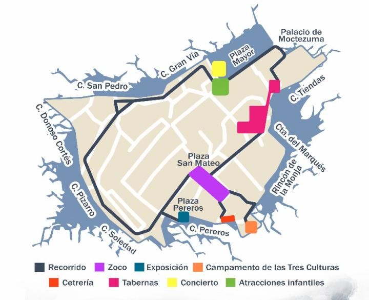 Ubicación de las actividades del Mercado Medieval de Cáceres
