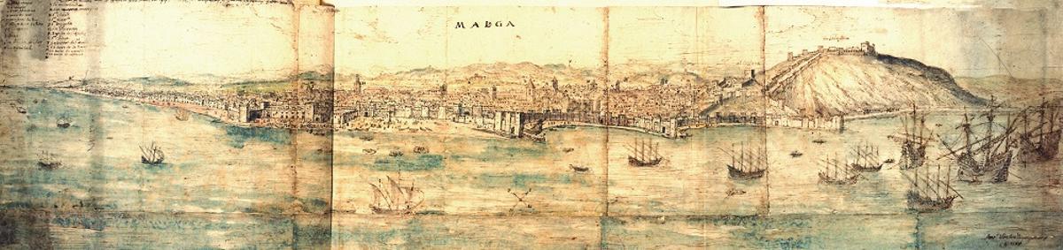 Vista de Málaga por Anton van den Wyngaerde en 1564.