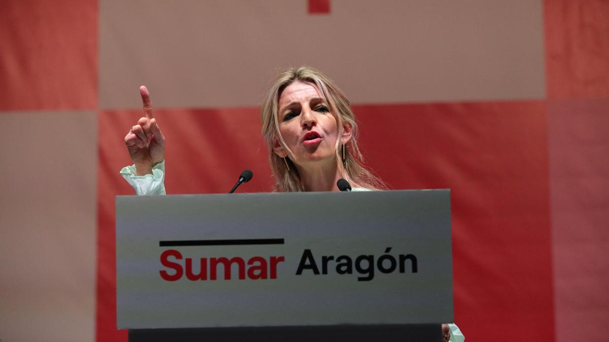 La líder de Sumar, Yolanda Díaz, el pasado mes de julio en Zaragoza.