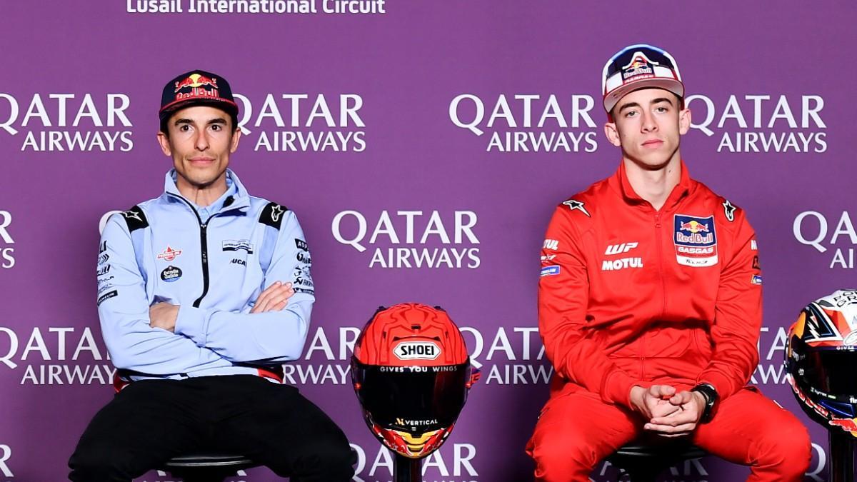 Marc Márquez y Pedro Acosta en la rueda de prensa previa al GP de Qatar