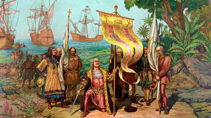 Recreación de la llegada de Colón a la isla La Española // Library of Congress