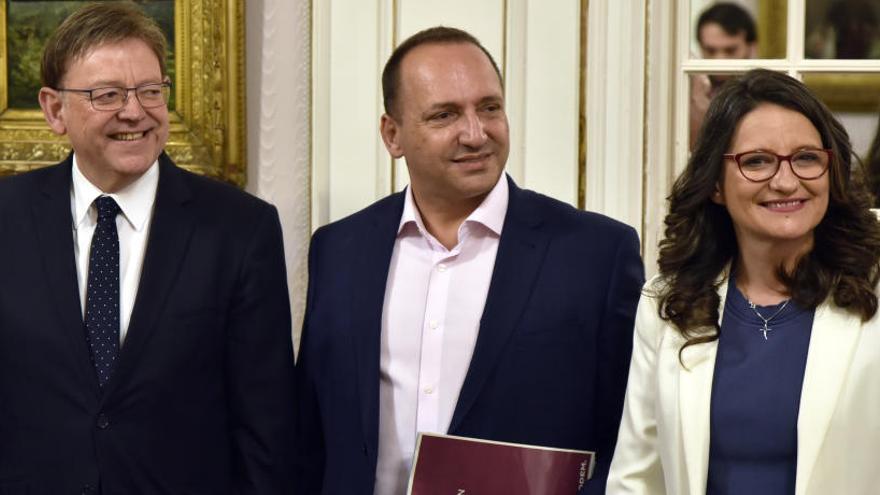 Ximo Puig, Rubén Martínez Dalmau y Mónica Oltra.