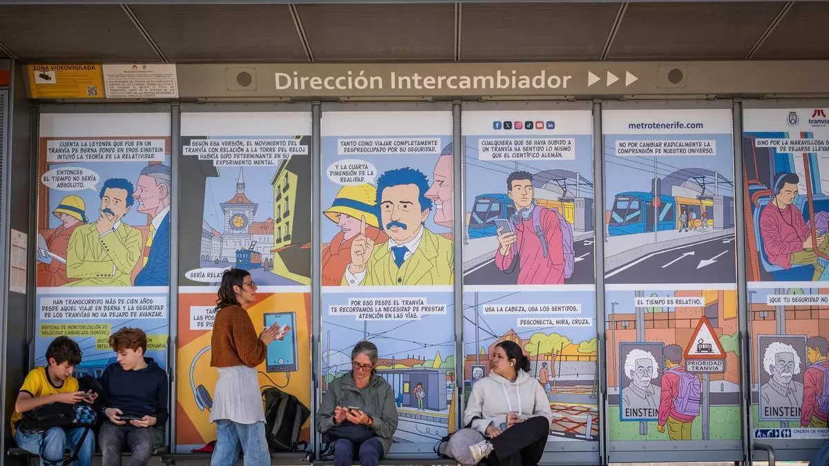 ¿Qué tiene que ver Einstein con el tranvía de Tenerife? Metropolitano lanza una campaña de seguridad dirigida a los jóvenes con el cómic como base