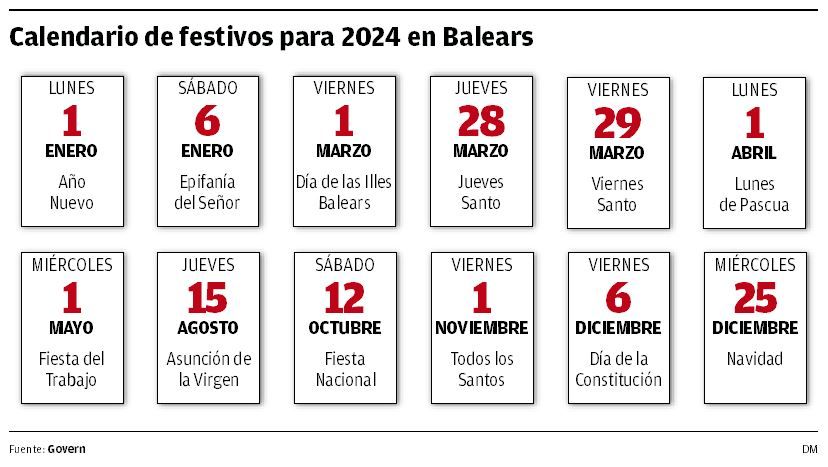 Calendario de festivos para 2024 en Baleares