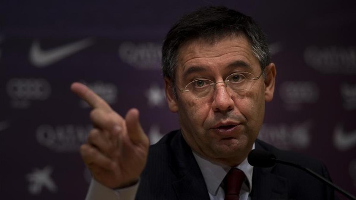 Josep Maria Bartomeu, en la sala de prensa del Camp Nou.
