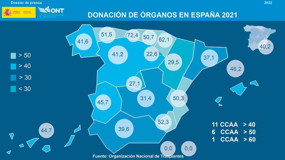 Mapa de donaciones por comunidades autónomas