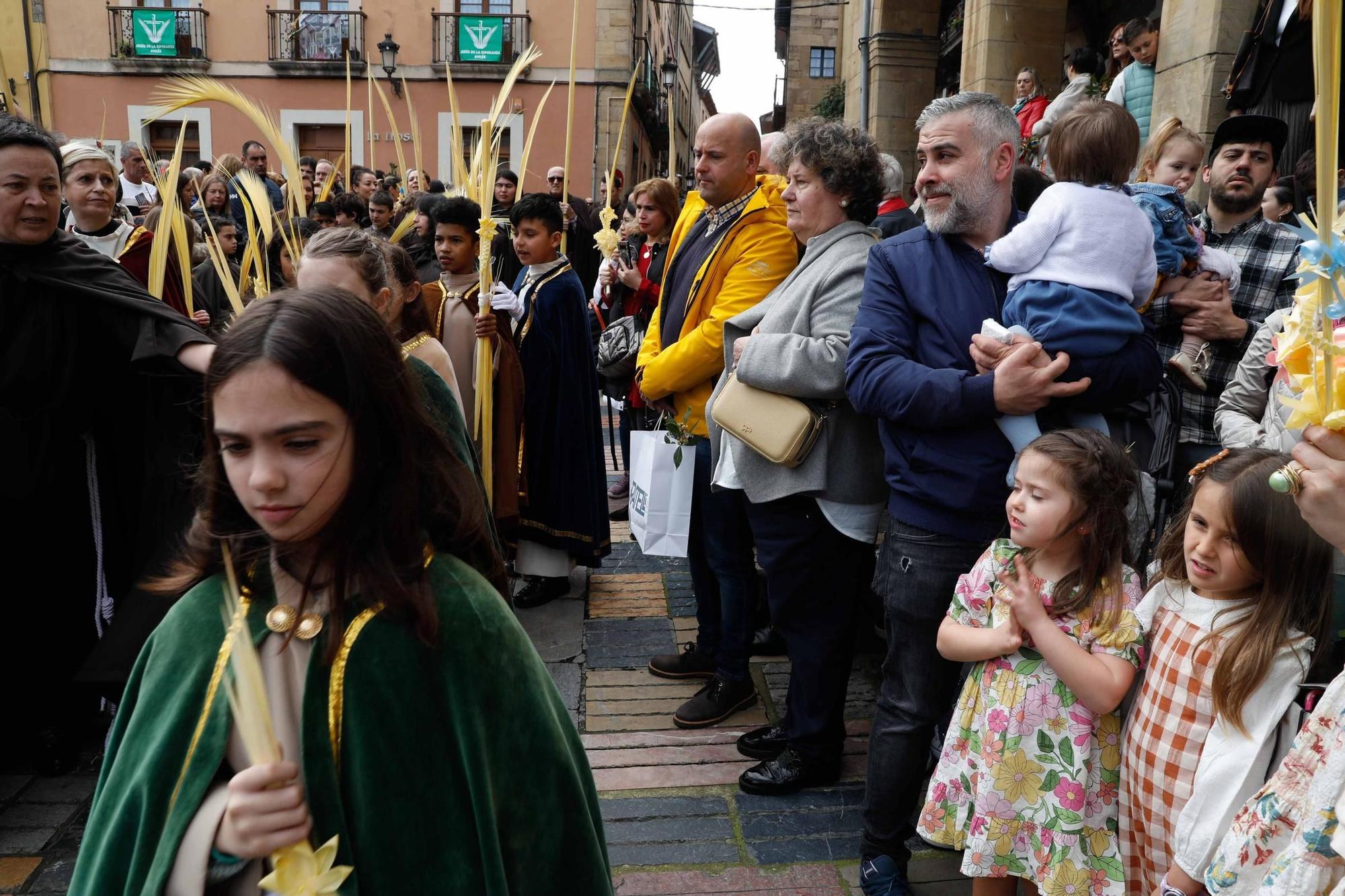 Multitudinaria bendición de ramos y procesión de La Borriquilla en Avilés