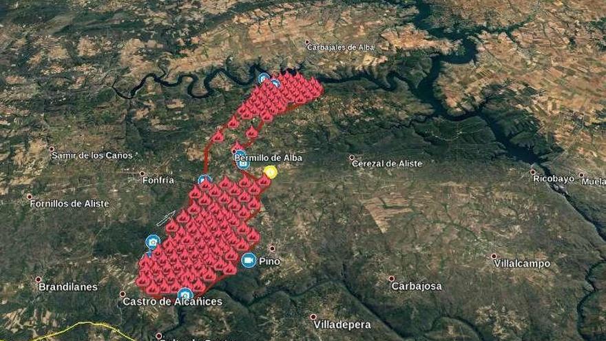 Superficie afectada por el incendio de Pino y Castro en julio.