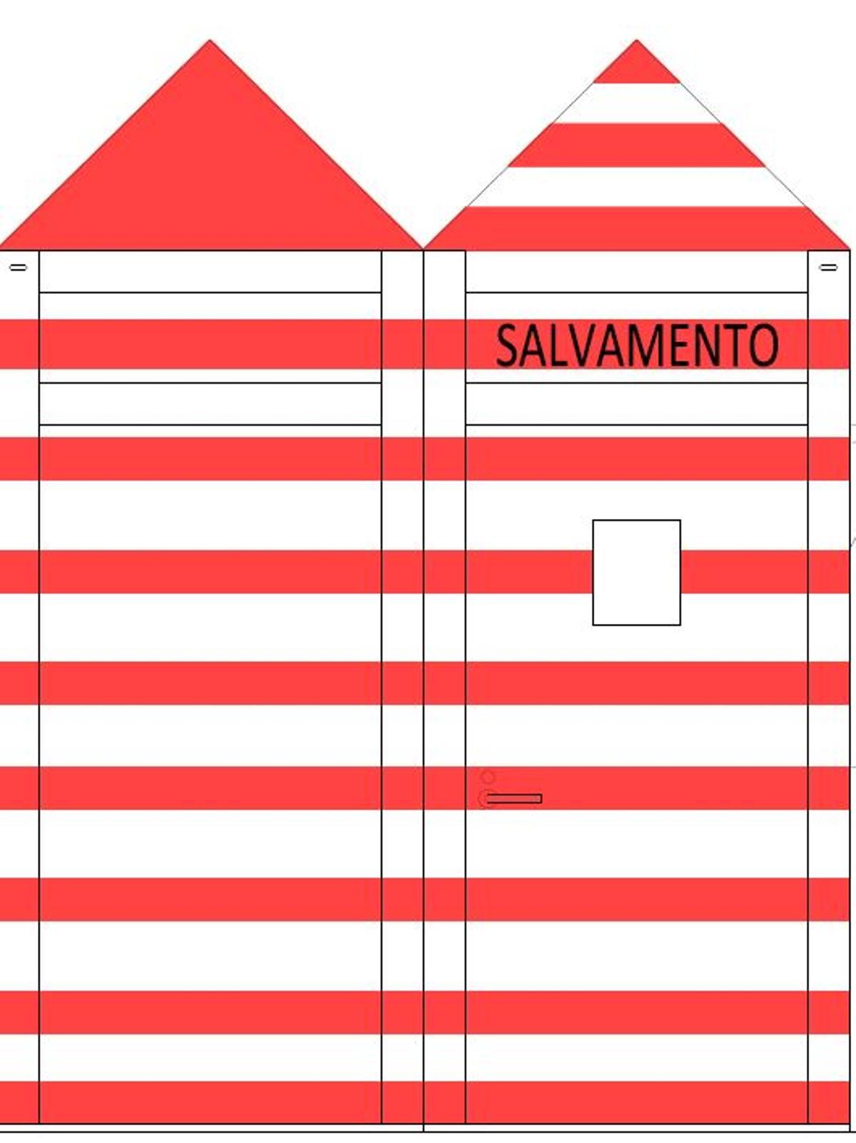 Estilo de los refugios para socorristas emulando el diseño de las casetas de playa.