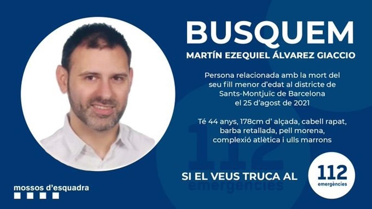 Imagen difundida por los Mossos d’Esquadra para encontrar al presunto asesino del niño de dos años hallado muerto este martes en un hotel de Barcelona.