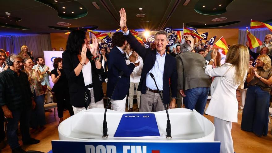 VÍDEO | Feijóo, candidato del PP el 29N, aclamado por sus compañeros y el público presente en el mitin de Huesca