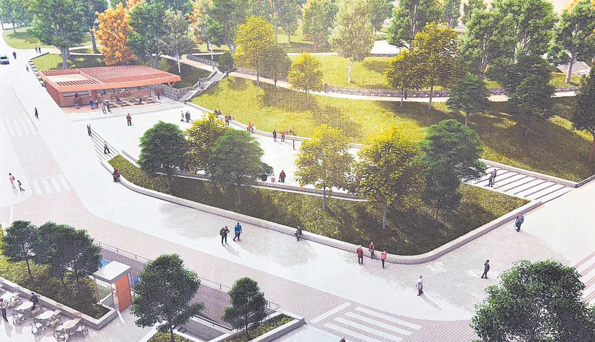 Infografía en la que se aprecia cómo quedaría la superficie sobre el parking en la zona baja del Campillín