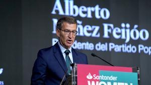  Alberto Núñez Feijóo, el jueves pasado en Madrid, durante la clausura de un acto sobre mujeres. 