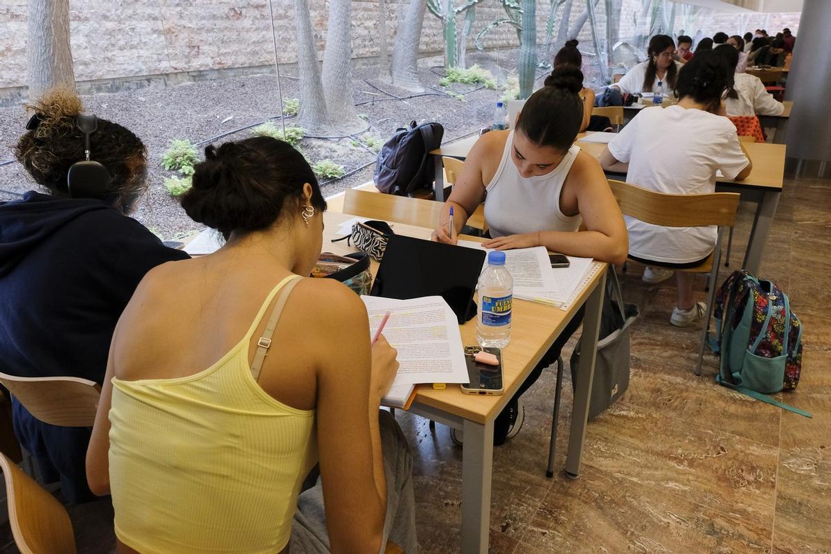 Estudiantes preparando la EBAU 2022/2023 en la Biblioteca del Estado de Las Palmas de Gran Canaria