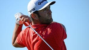 Feb 2, 2020; Scottsdale, Arizona, USA; Jon Rahm tees off on the first during the final round of the Waste Management Phoenix Open golf tournament at TPC Scottsdale. Mandatory Credit: Joe Camporeale-USA TODAY Sports
