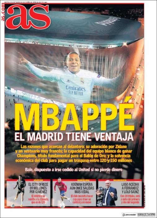 Portada AS martes 15 septiembre 2020