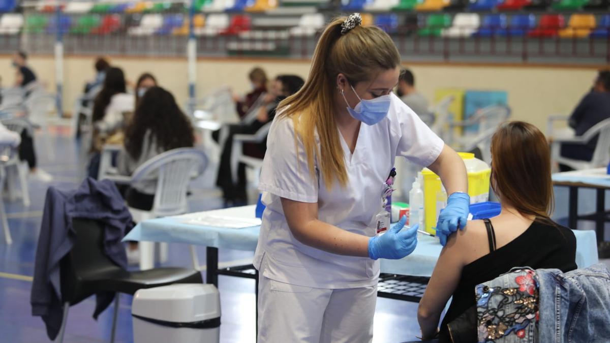 Vacunación profesores de Elche en el pabellón Esperanza Lag