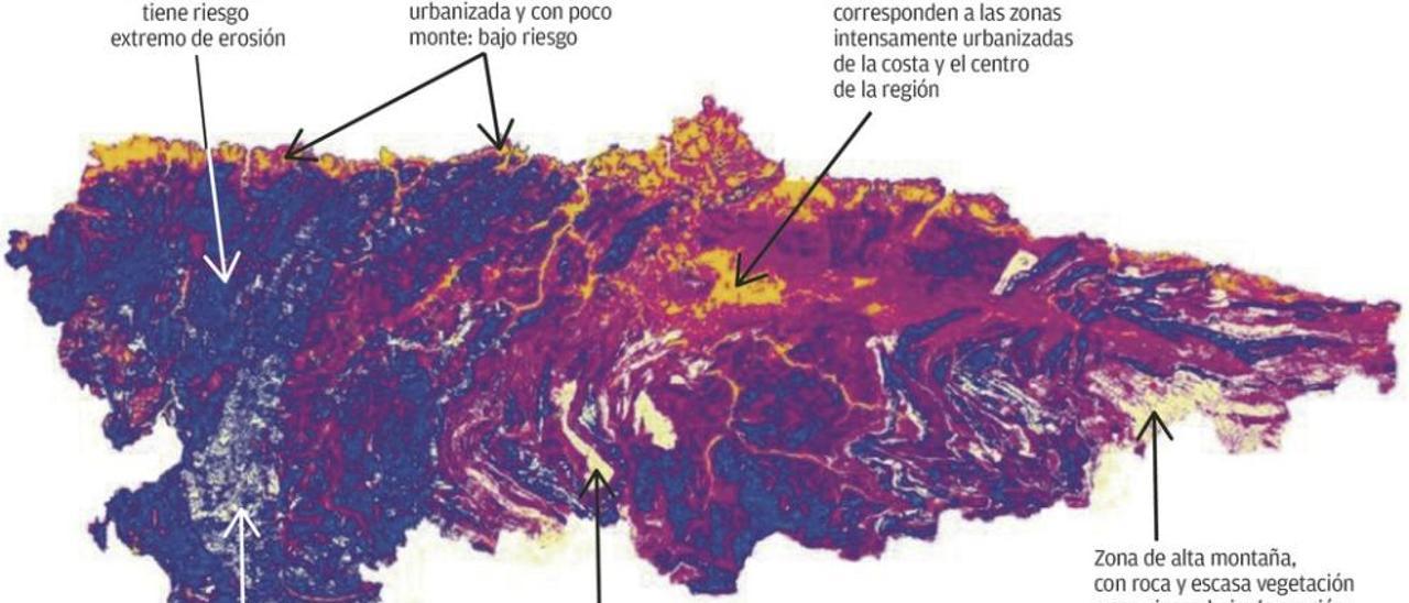 El riesgo de erosión a causa de los incendios invade el mapa de Asturias