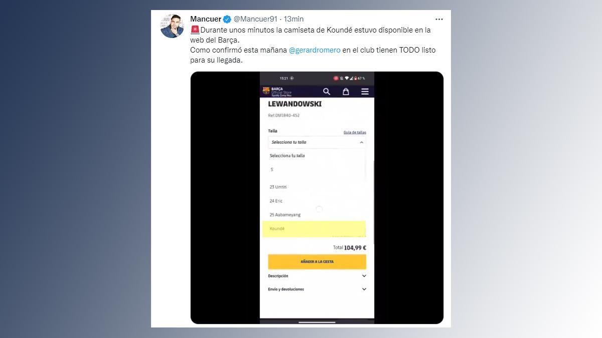 Aparece Koundé en la tienda del Barça, según se pudo ver en el Twitter de Mancuer