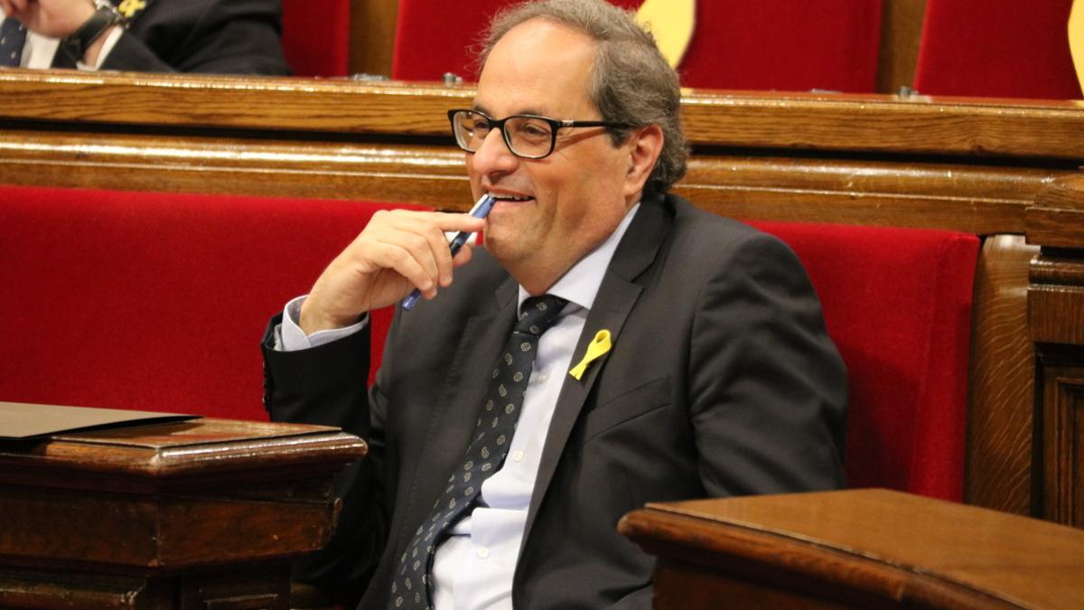 El presidente de la Generalitat, Quim Torra, en el pleno del Parlament.