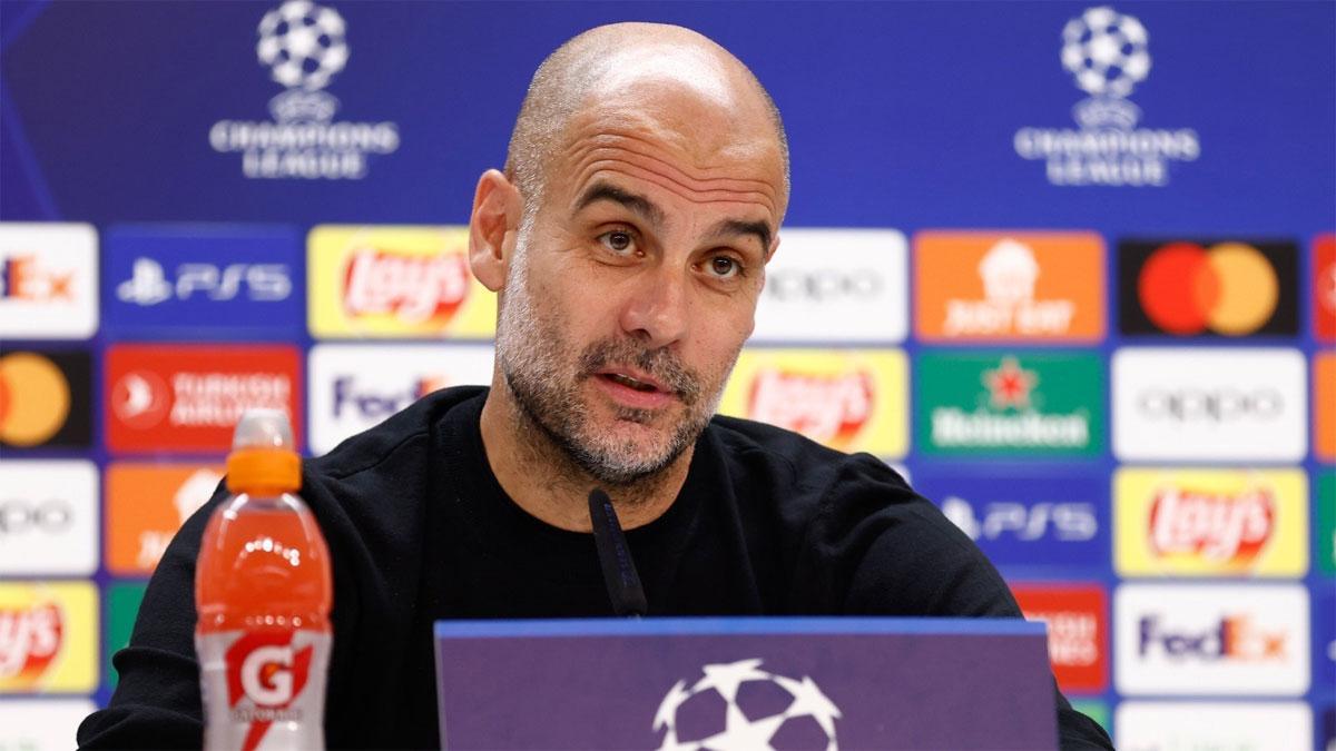 Pep Guardiola, en la sala de prensa del Santiago Bernabéu