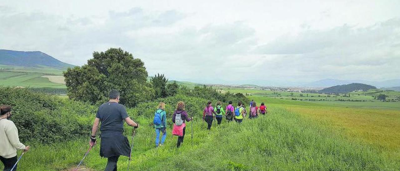 El alcalde de Almeida junto al cartel del Camino Natural Paisaje Agrario Sayagués |I. G.  |  “CENTROS NORDIC WALKING ®”