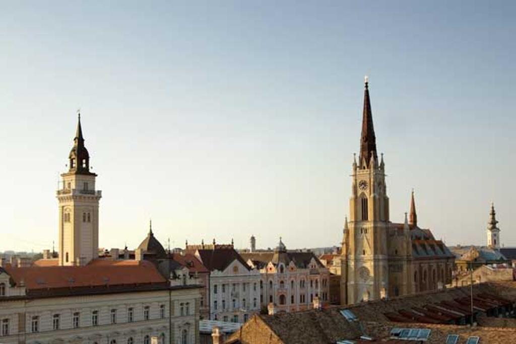 Vista aérea del casco antiguo de Novi Sad, en Serbia.