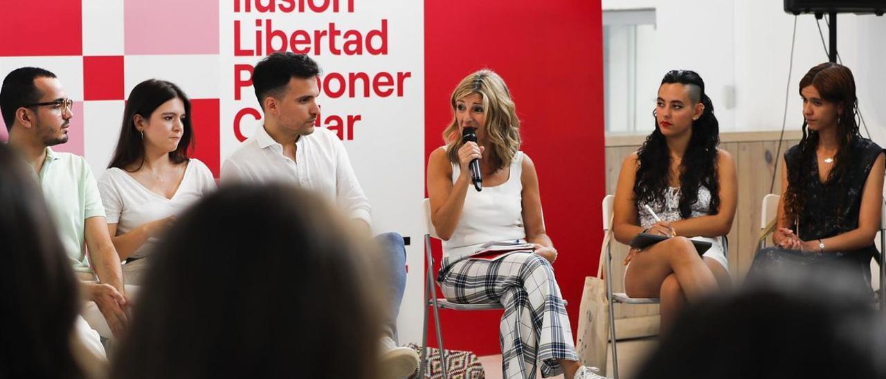 Yolanda Díaz en el primer acto de escucha de Sumar.