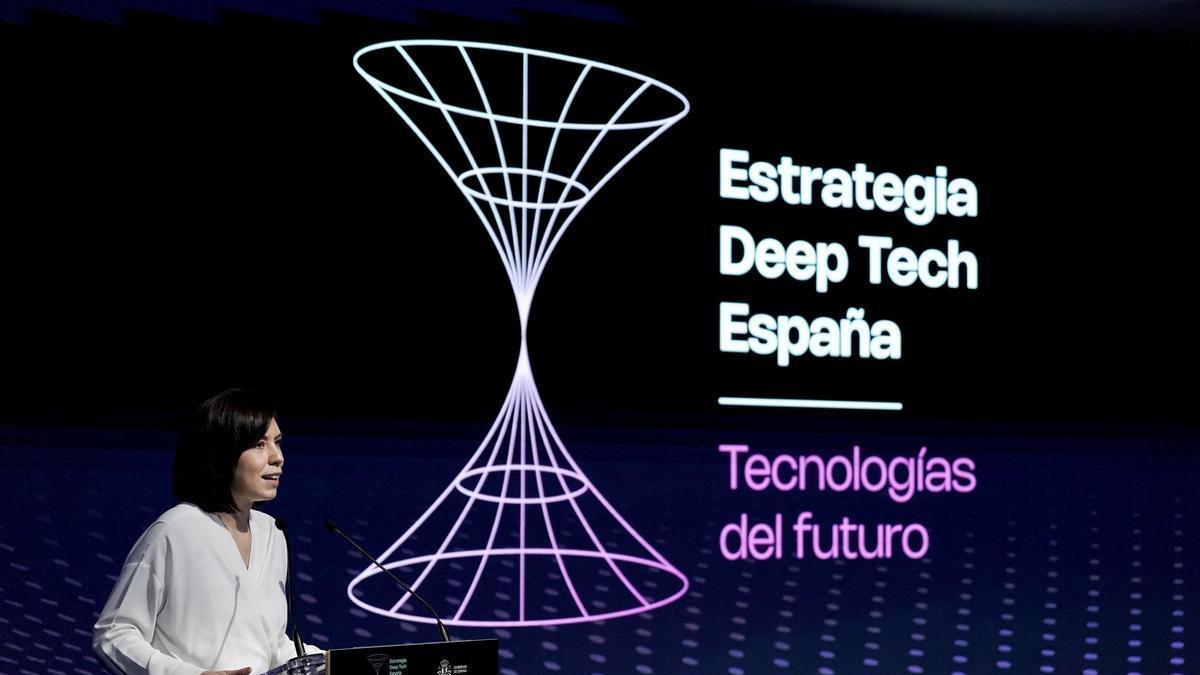 La ministra de Ciencia, Innovación y Universidades, Diana Morant, durante la presentación de la Estrategia Nacional de Deep Tech.
