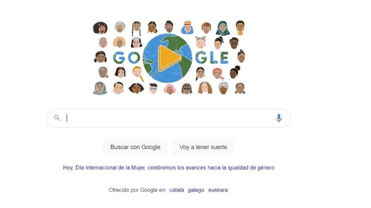 El doodle de Google conmemora el Día de la Mujer.