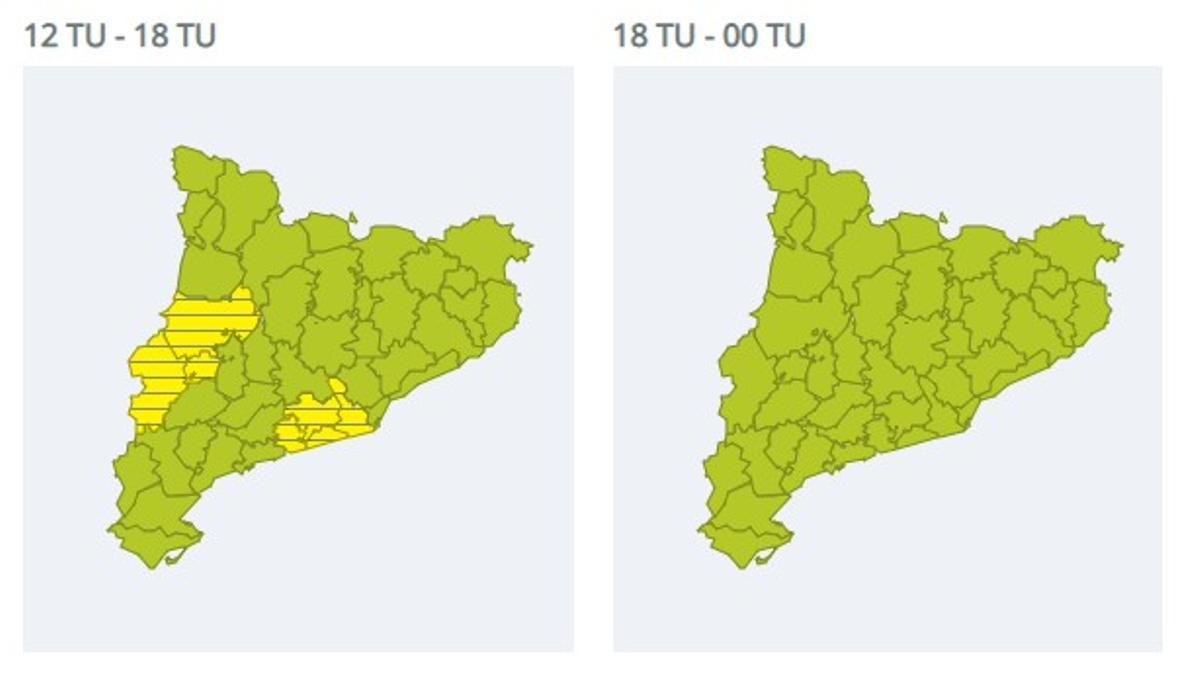 Mapa de calor previsto para hoy, a partir del mediodía.